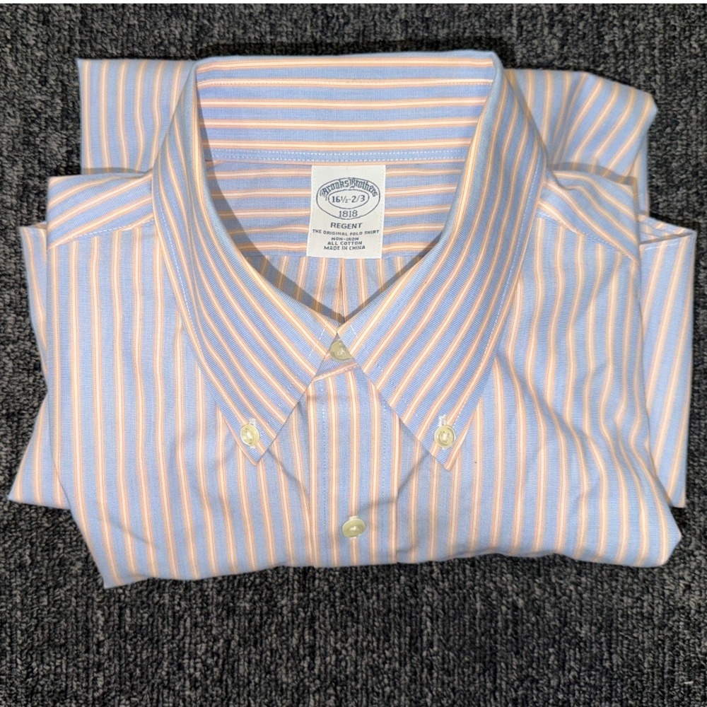 Brooks Brothers 1818 Regent Non-Iron Dress Shirt Blue Stripe 16.5 - Picture 4 of 10